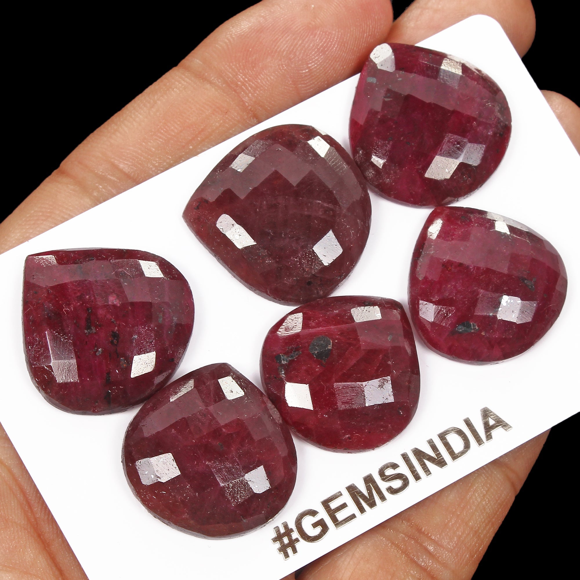 197 Ct/6 Pcs Natural Red Ruby Pear Heart Checker Cut Flat Back Gems For Jewelry