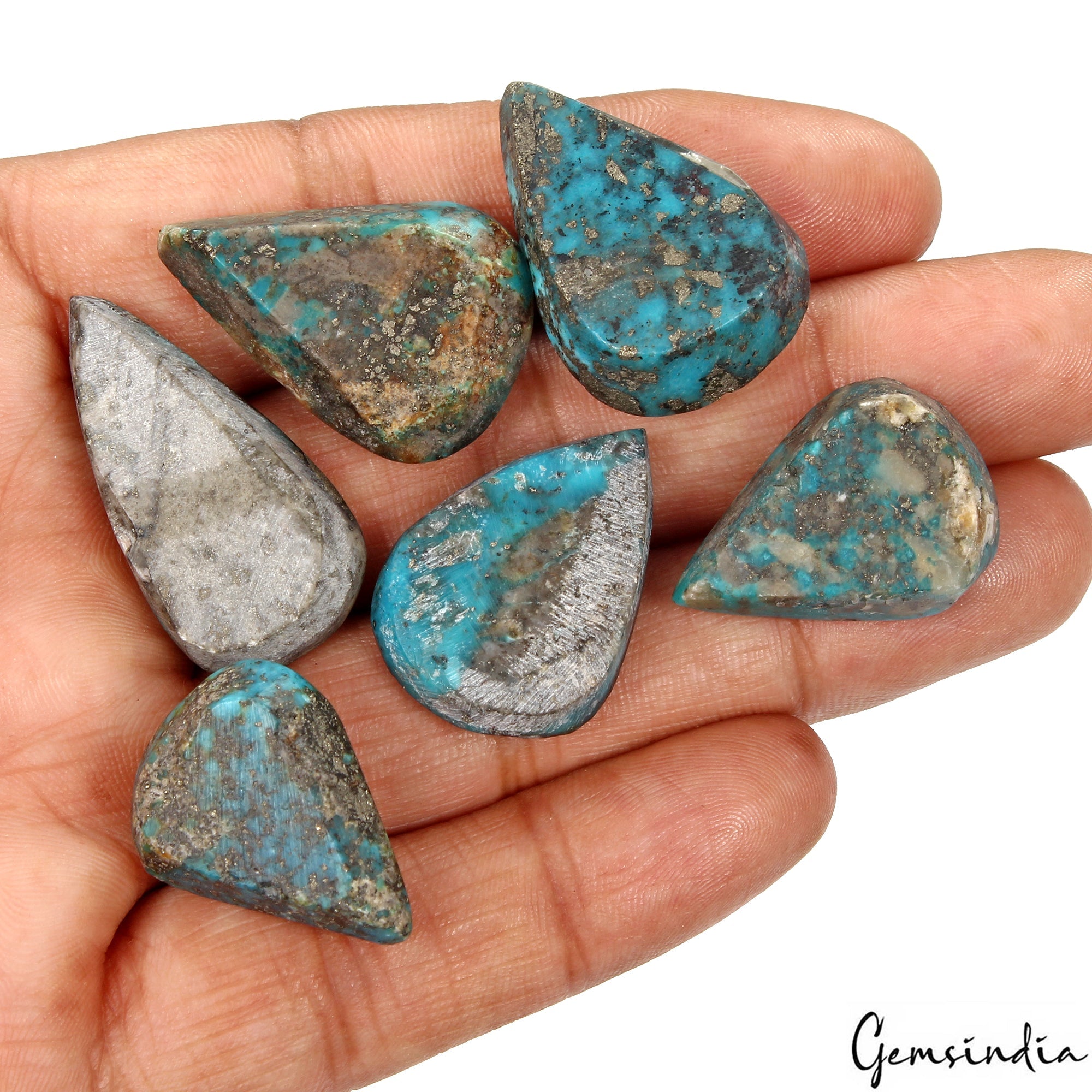 Untreated 206.20 Ct Natural Turquoise Untreated Loose Pear Cabochon Gemstones~6P