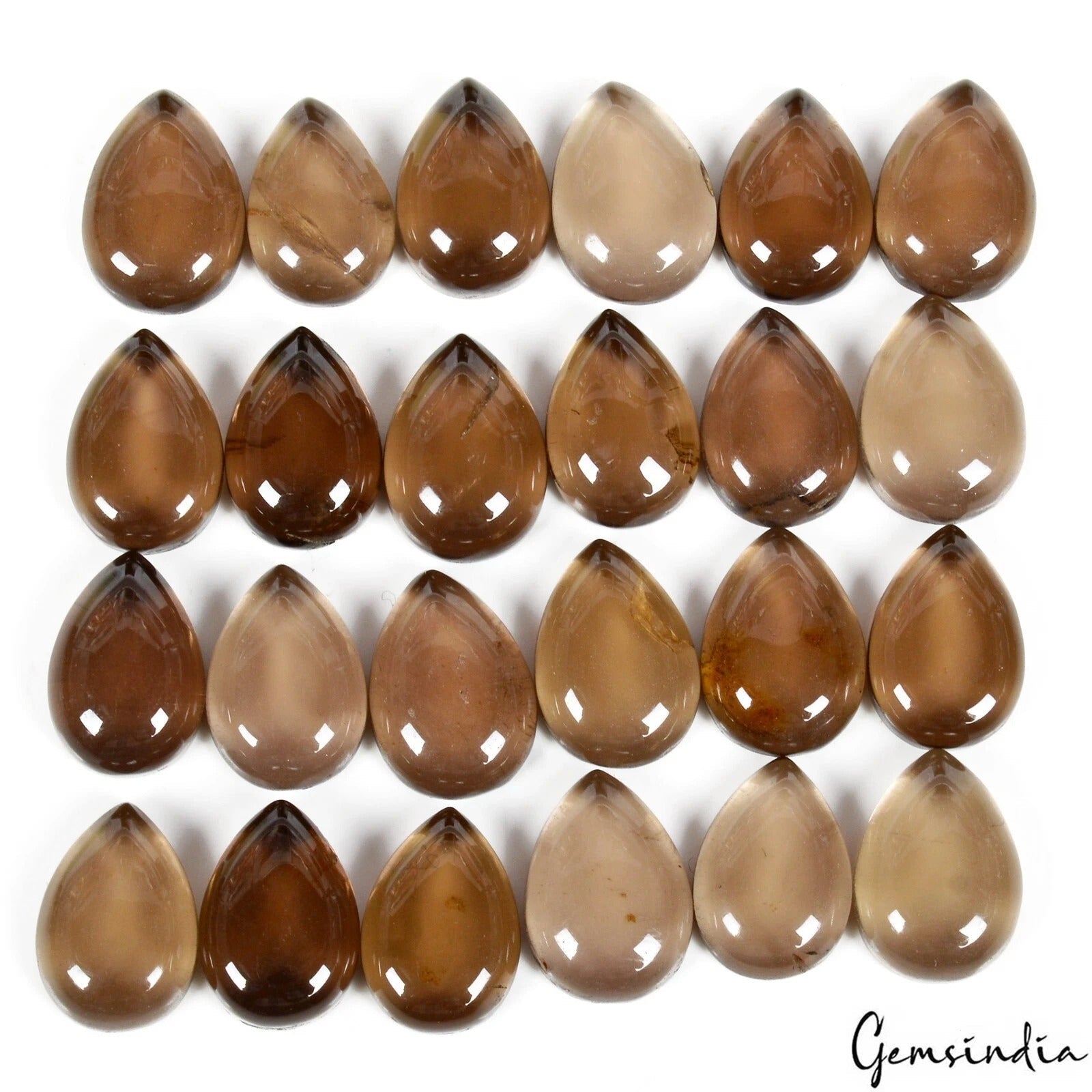 120 Ct/24 Pcs Natural Untreated Smoky Quartz Pear Cab Calibrated 13x9mm Gems Lot