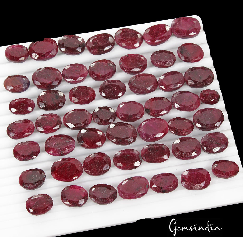 900 Cts/50 Pcs Natural African Dark Red Ruby Oval Faceted Cut Loose Gems Lot