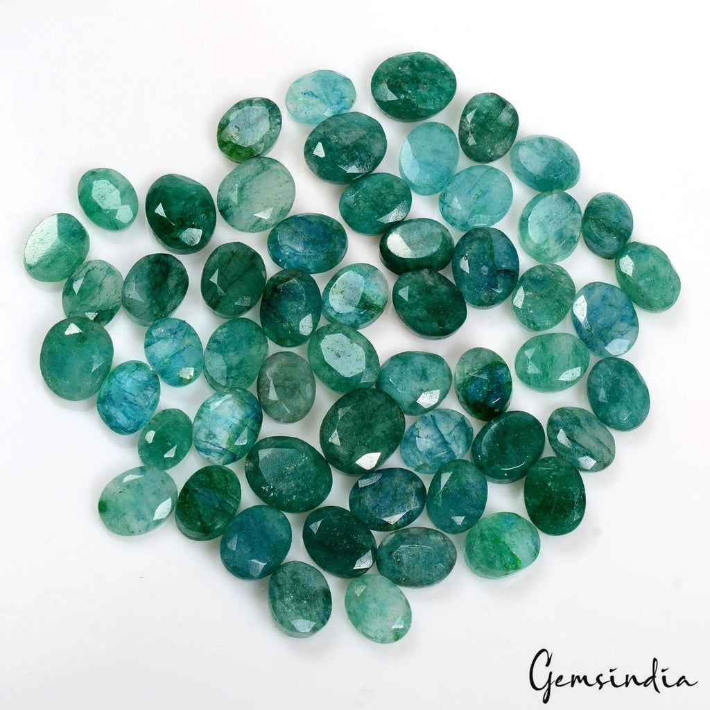 Certified 106.80 Cts/55 Pcs Natural Green Blue Colombian Emerald Oval Loose Gems