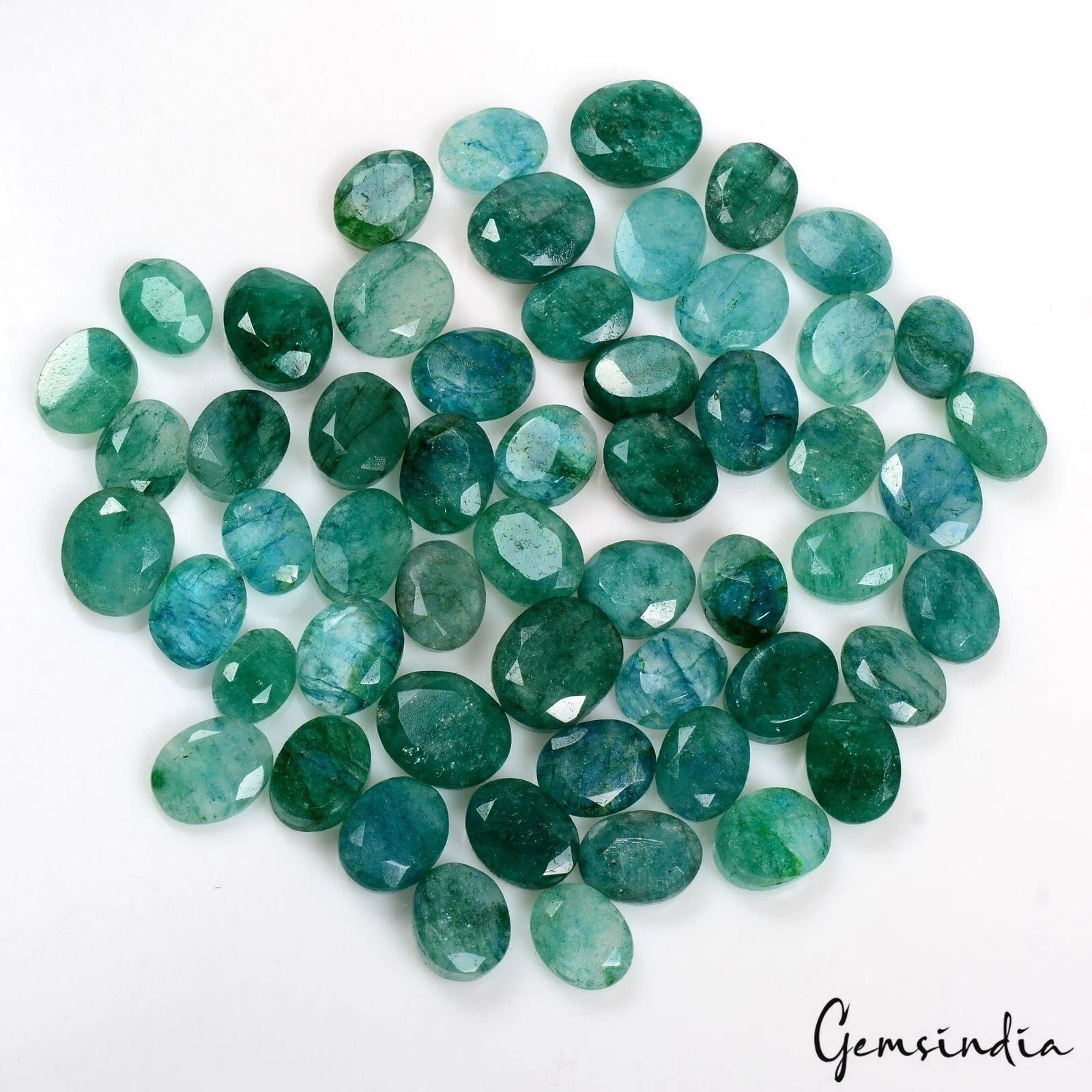 Certified 106.80 Cts/55 Pcs Natural Green Blue Colombian Emerald Oval Loose Gems
