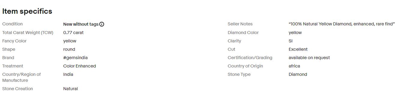 0.77 carat Solitaire YellowDiamond Round loose natural Fancy Color Enhanced rare