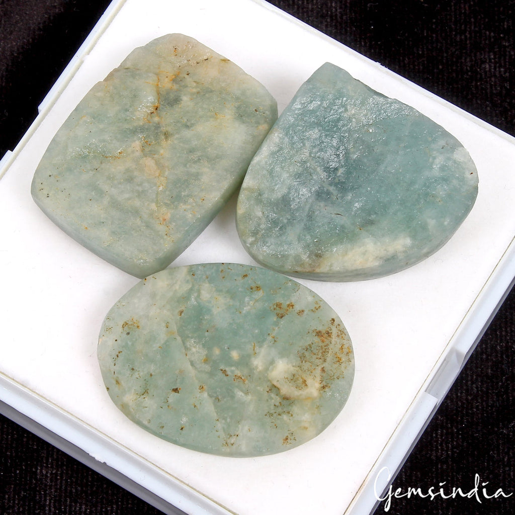 370 Cts Top Natural Aquamarine Druzy Gemstone Cabochon Loose For Jewelry /3 Pcs