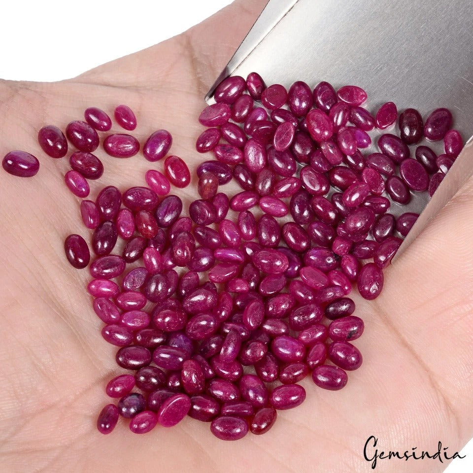100 Ct/176 Pcs Natural Red Madagascar Ruby Oval Cab 5mm-6mm Gemstone For Jewelry