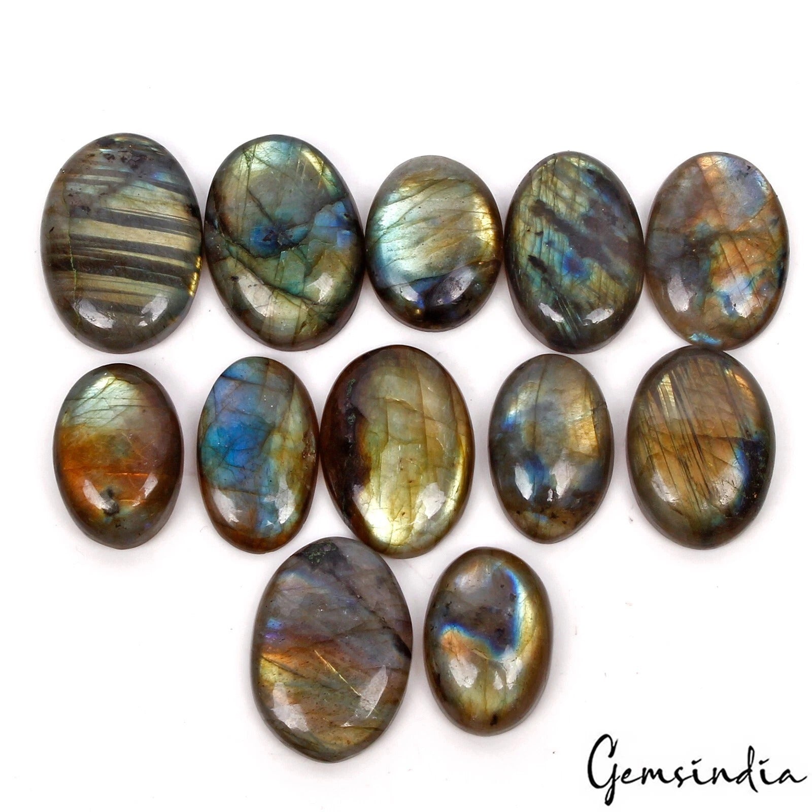 Labradorite Lot, Cabochon — 12 Pieces, 22mm to 28mm, 280 Ct