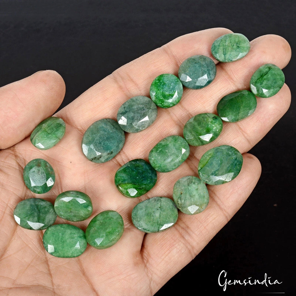 Certified 200 Cts Natural Zambian Green Emerald Oval Cut Loose Gemstones 19 Pcs