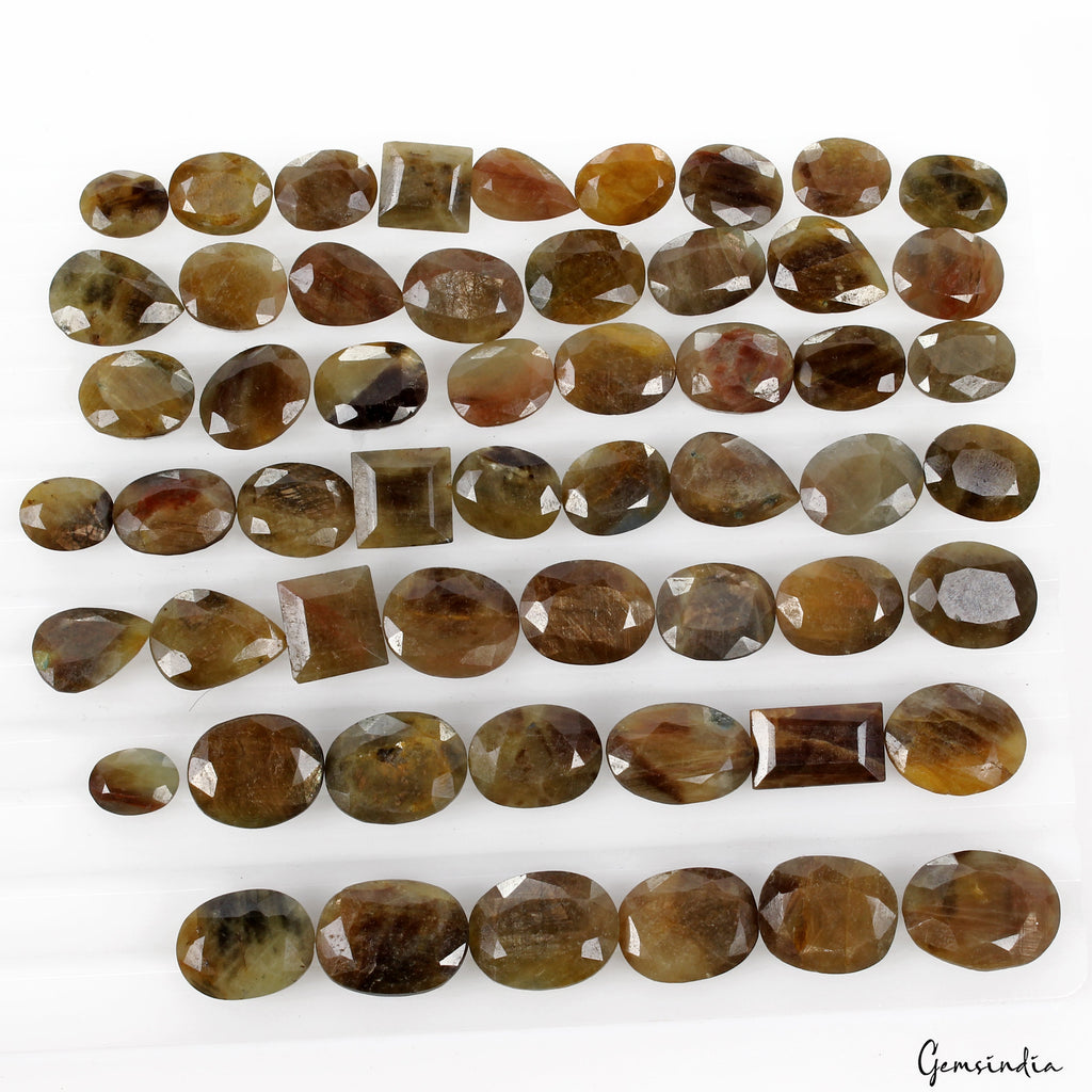 560Ct 100% Natural Yellow Brown Sapphire Untreated Mix Cut Loose Gemstones 55 Pc