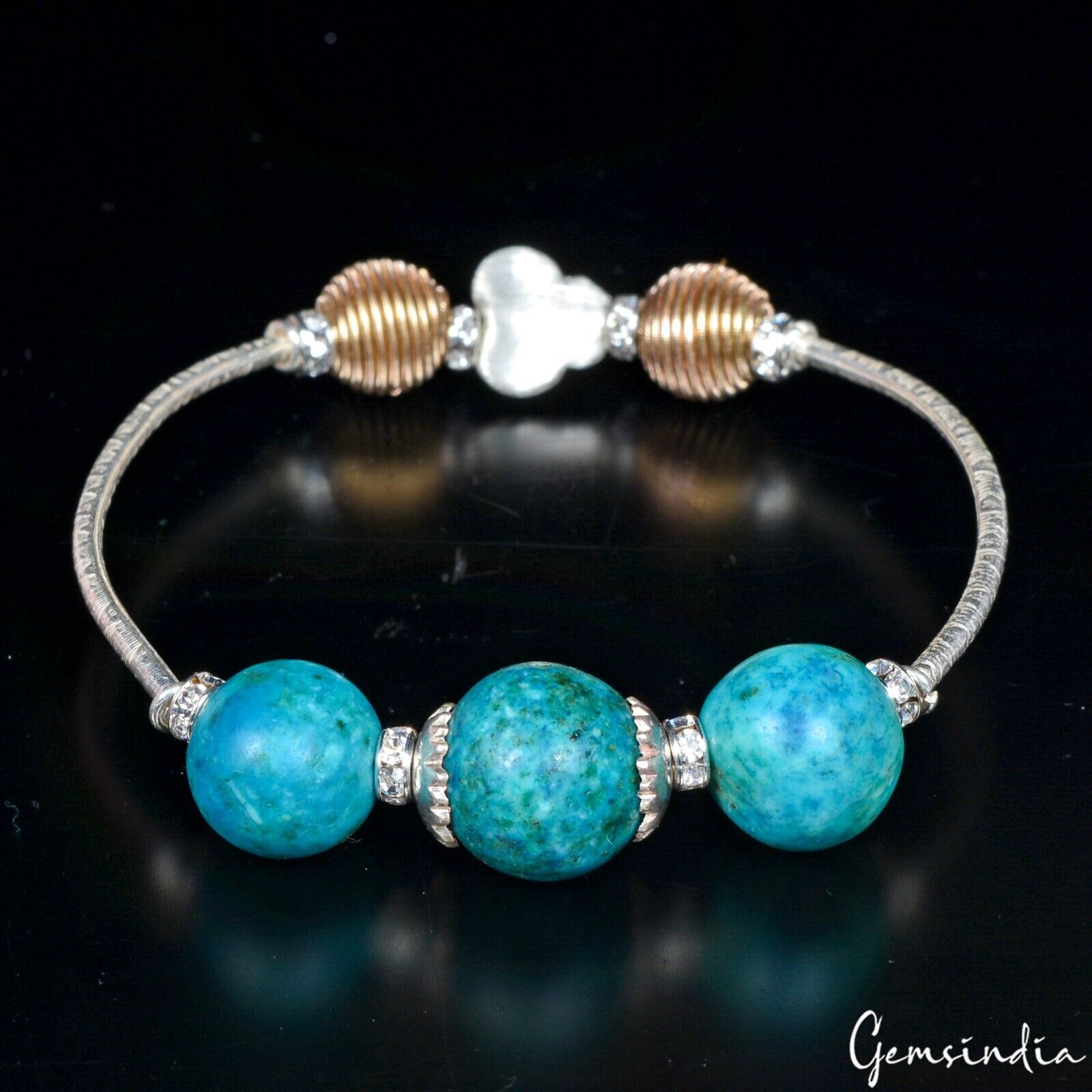 Turquoise Bracelet, Color Enhanced, Silver — 13mm to 14mm, 95.20 Ct (19.03 g)