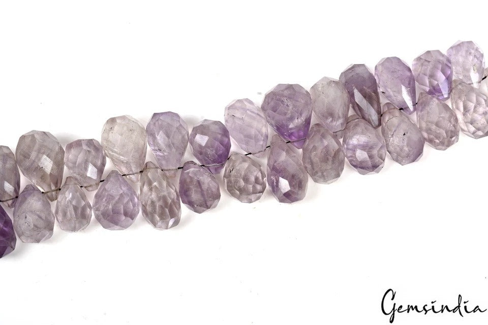 400 Ct/31 Pcs Natural Untreated Purple Amethyst Pear Checker Cut Drill Briolette