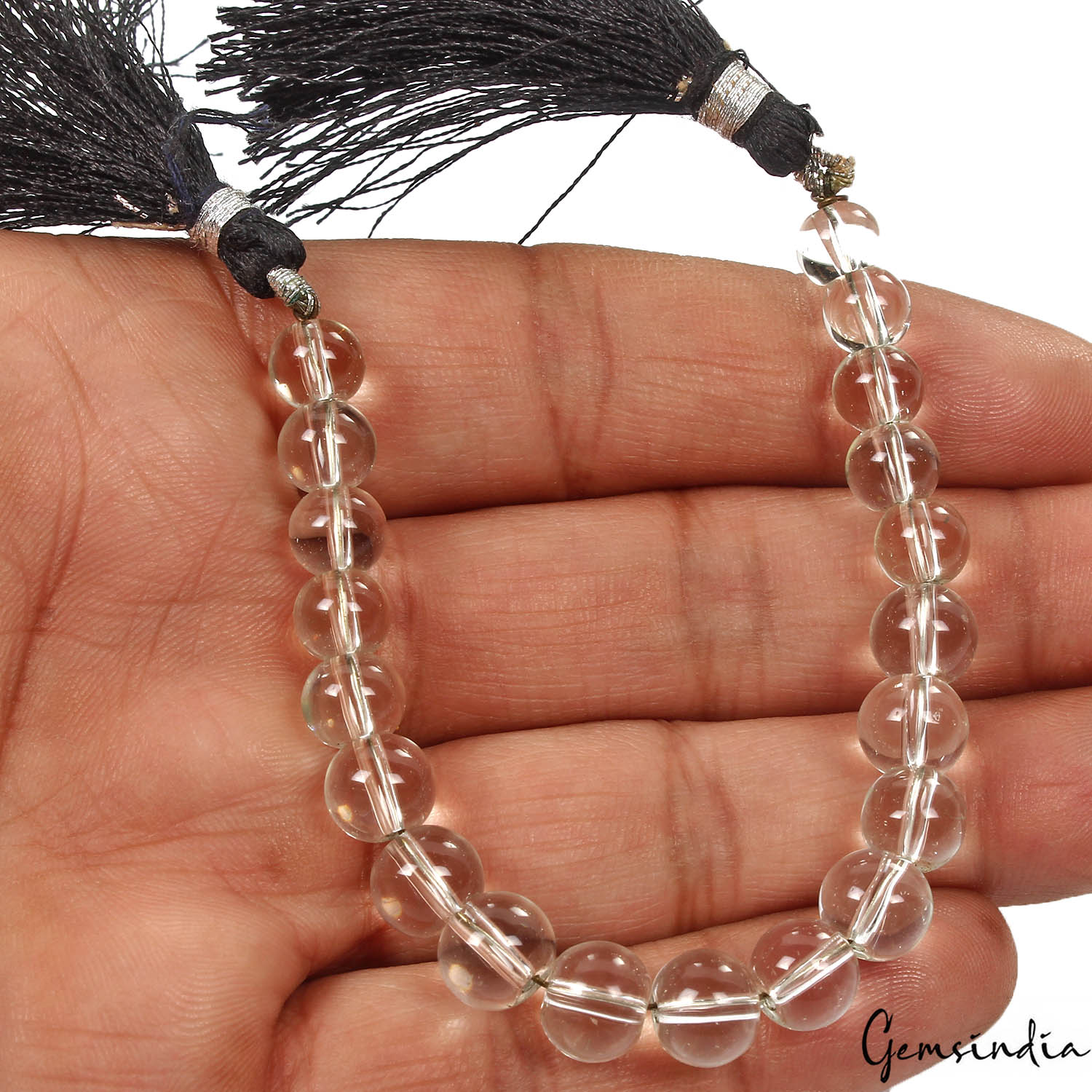 65 Cts/20 Pcs Natural White Crystal Quartz Gems Round Cab Drill Bead 5.5" Strand