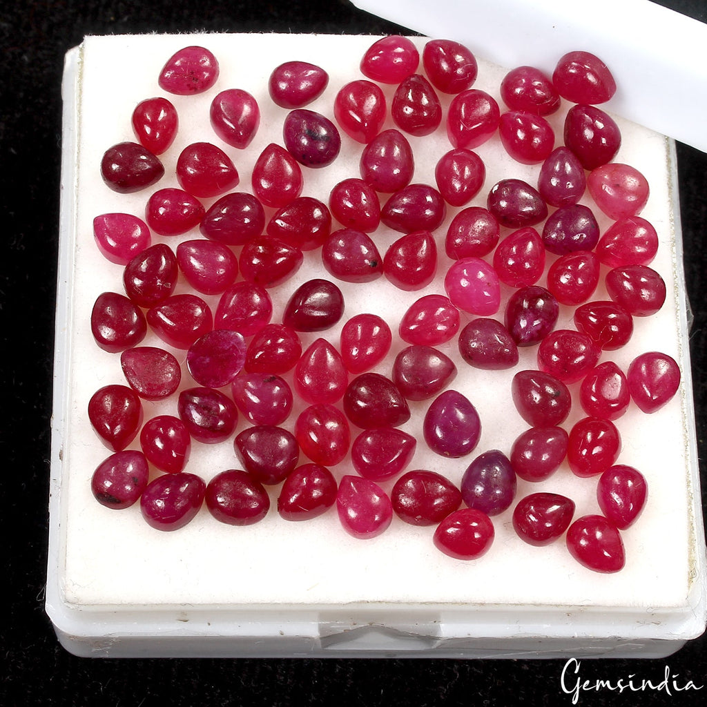 45 Ct Natural Red Ruby Pear Cab Lot 80 Pc Certified Loose Gemstone Jewelry
