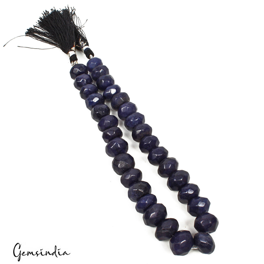 380 Cts/31 Pcs Natural Dark Blue Quartz Round Faceted Drilled Bead Strand 12"