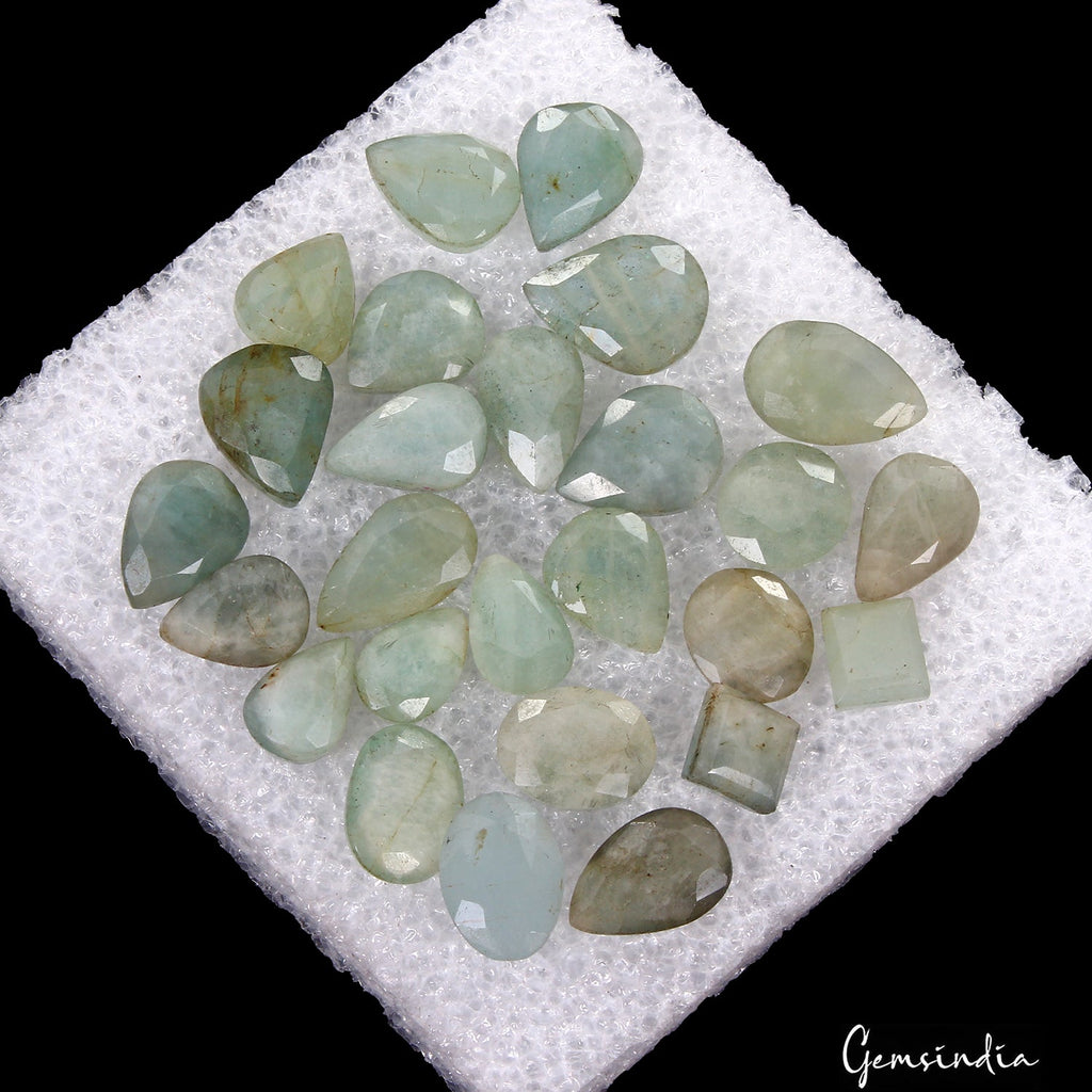 200.00 Ct/26 Pc Natural Untreated Green Blue Beryl Aquamarine Mix Cut Loose Gems