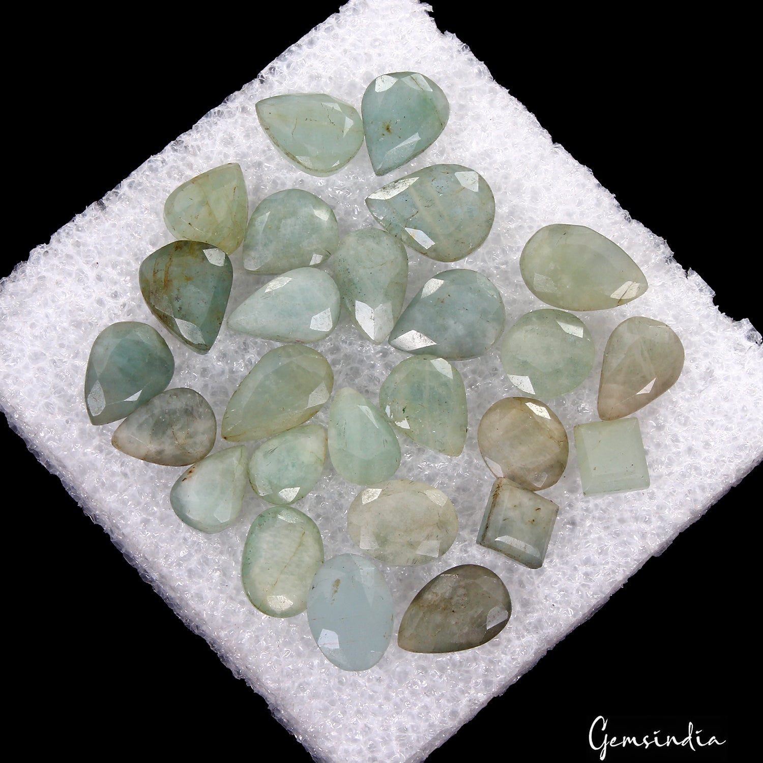 200.00 Ct/26 Pc Natural Untreated Green Blue Beryl Aquamarine Mix Cut Loose Gems