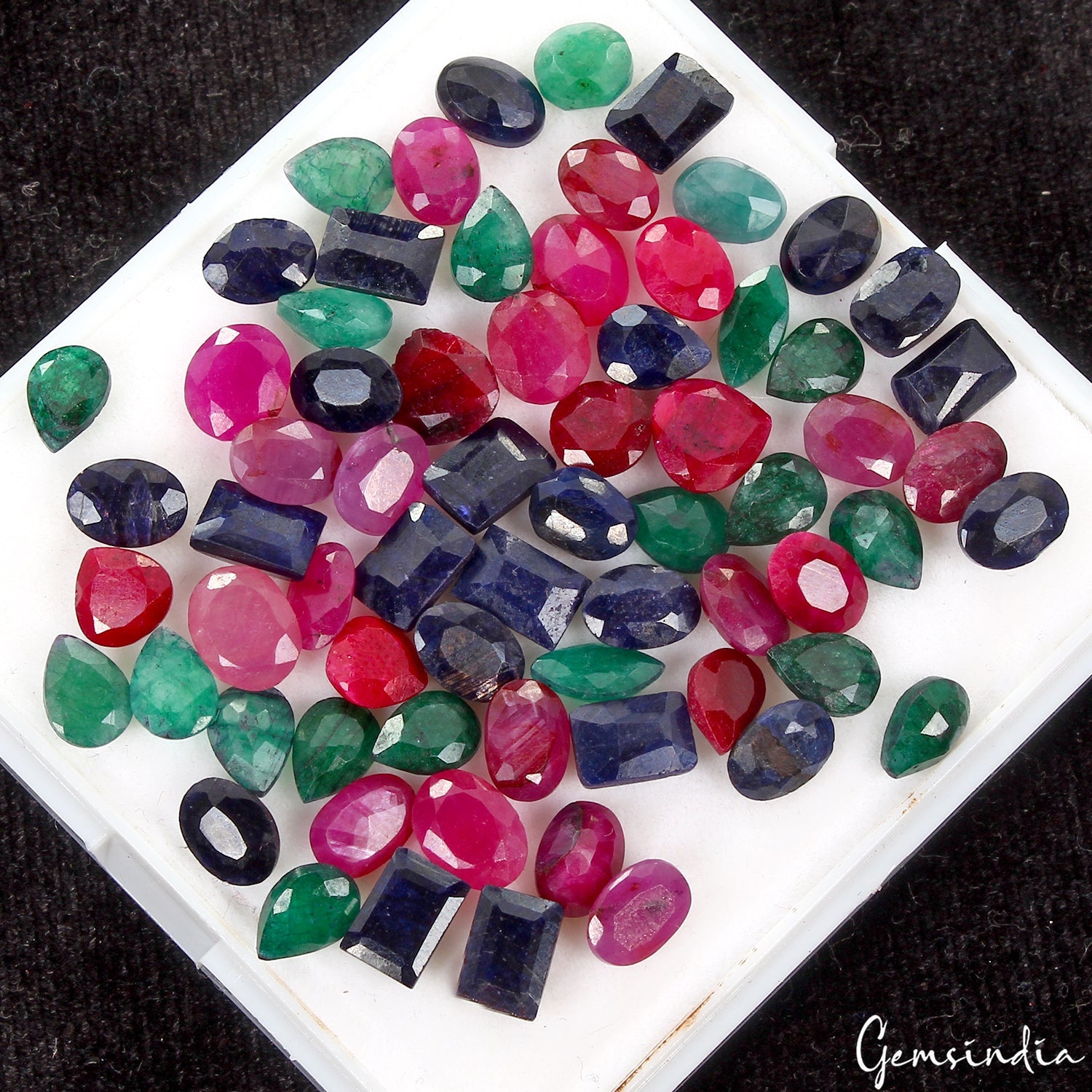 68 Pcs Natural Multi Gems Emerald Ruby Sapphire Mix Cut 6-8mm stones for jewelry