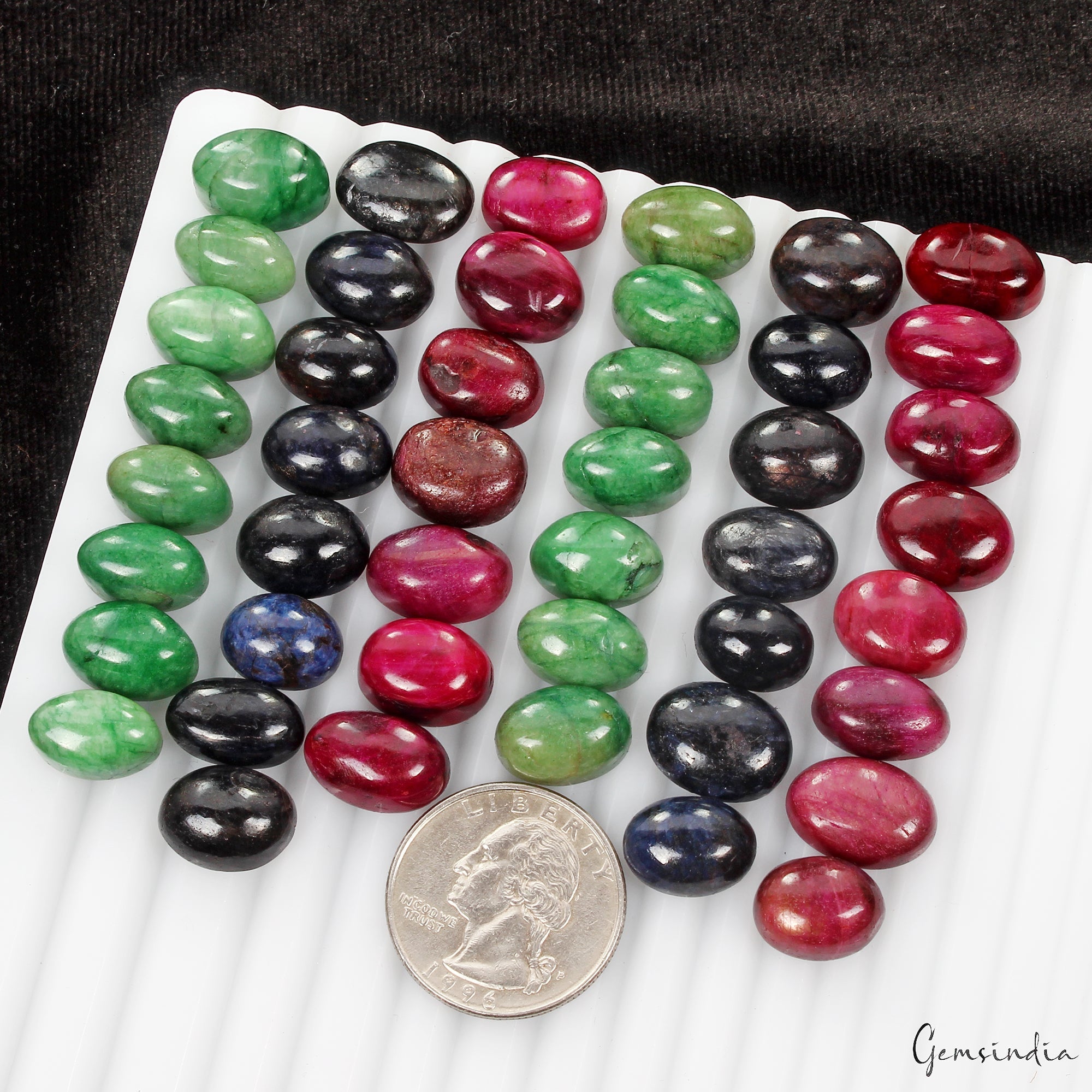 Certified 430 Ct Natural Ruby Emerald Sapphire Oval Cabochon Loose Gemstones Lot
