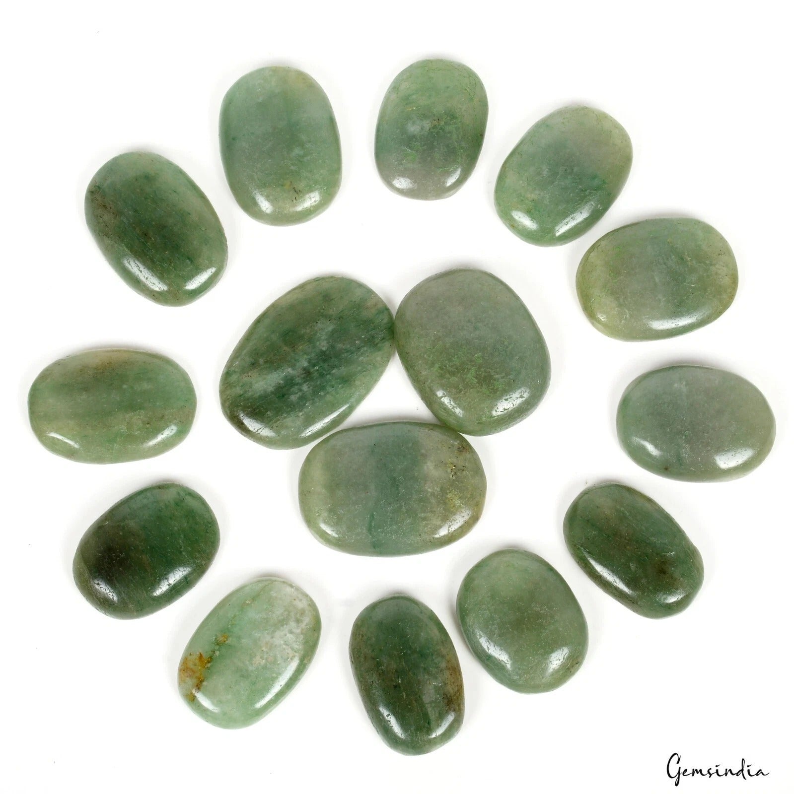 Green Aventurine Lot, Cabochon, Untreated — 15 Pieces, 43mm to 57mm, 2500 Ct