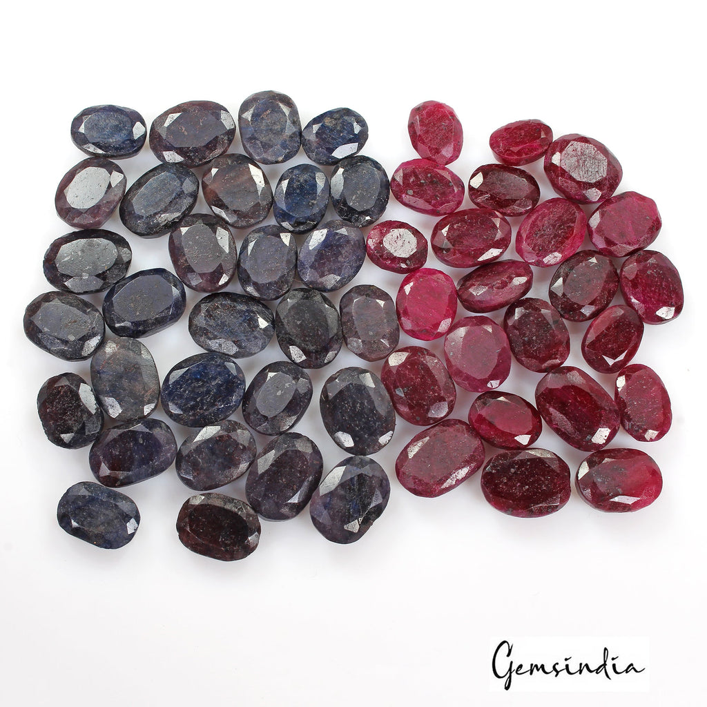 1020 Ct Natural Blue Red Ruby Sapphire Oval Faceted Loose Wholesale Gem Lot 52Pc