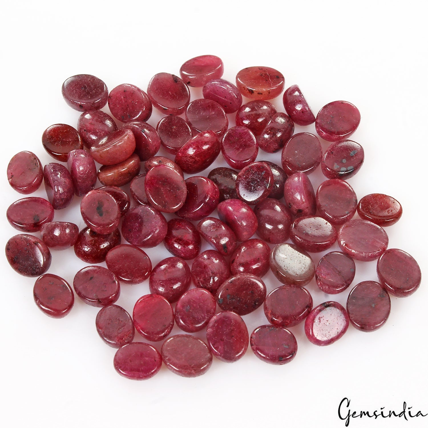 300 Cts/67 Pcs Natural Deep Red Ruby Oval Cabochon Loose Gemstones for jewelry