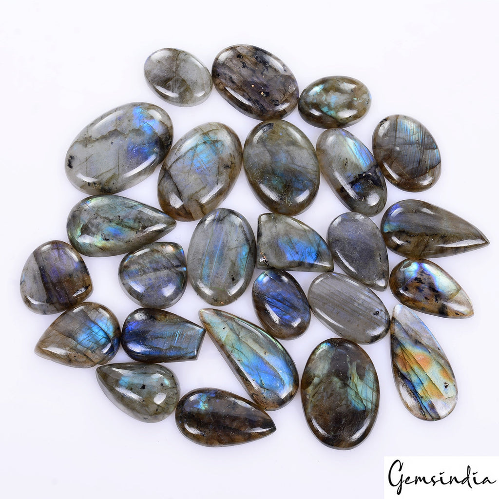 500 Cts/25 Pcs Natural Untreated Blue Shine Labradorite Mix Cab Loose Gems Lot