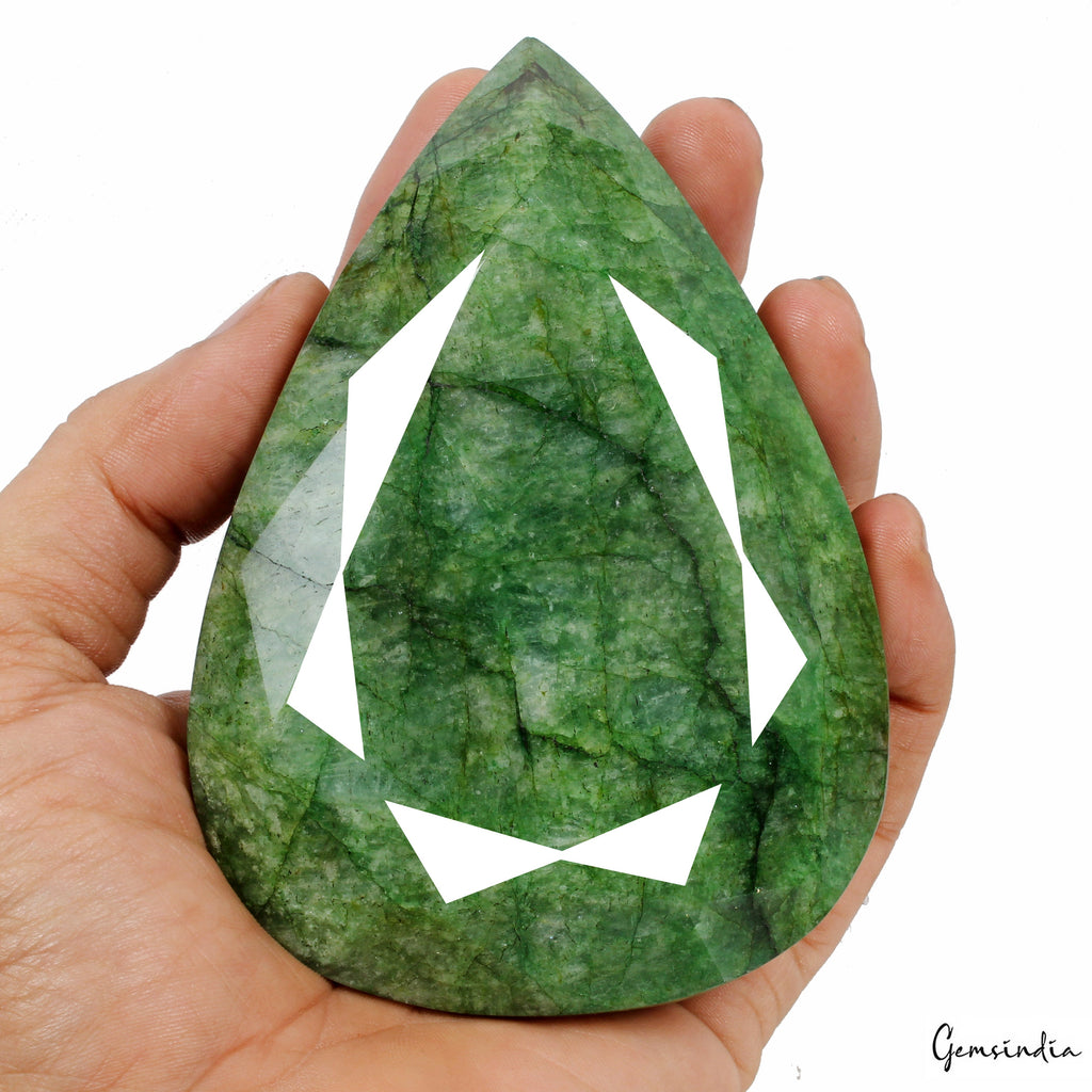 260 Ct Natural Green Brazilian Emerald Pear Faceted Earth Mined Museum Size Gems