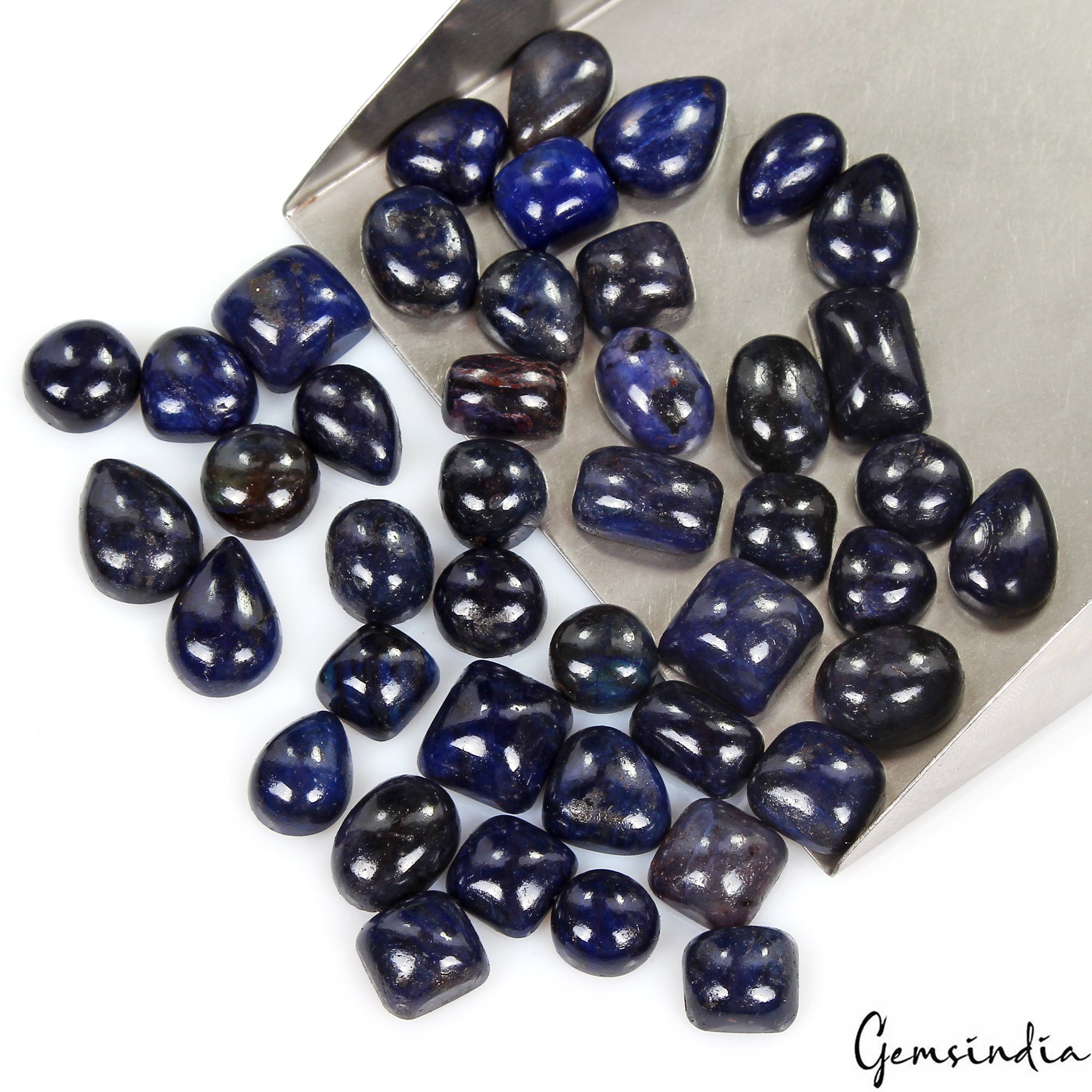 Certified 400 Cts/43 Pcs Natural Blue Sapphire Mixed Cab Loose Gems For Jewelry