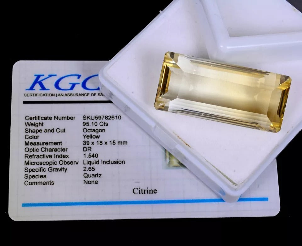 Certified 95.10 Ct Natural Yellow Citrine AAA Grade Emerald Cut Loose Gemstone