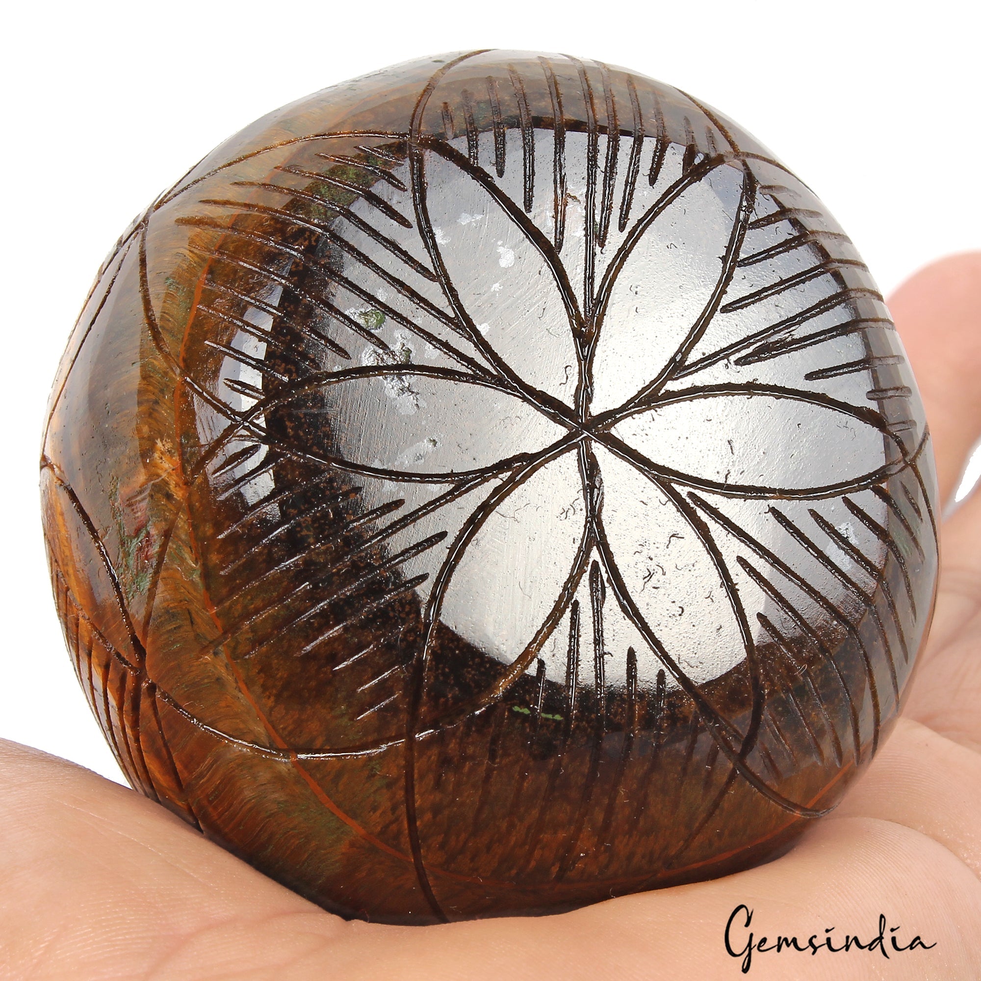 1580 Ct Natural Untreated Brown Red Tiger Eye Round Carving Earth Mined Gemstone