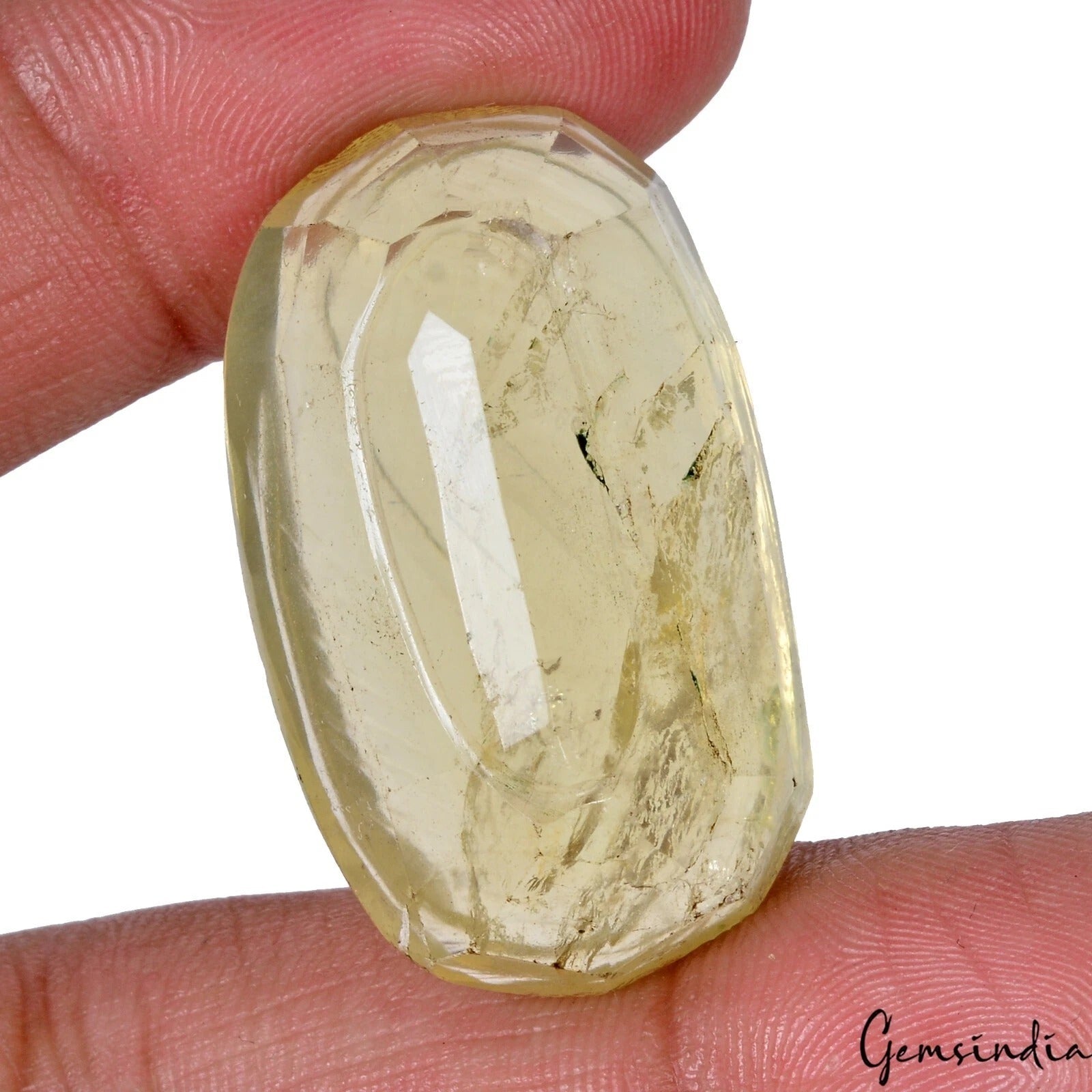 Natural 62 Ct Brazilian Lemon Quartz Citrine Oval Loose Gemstone Curving Cut