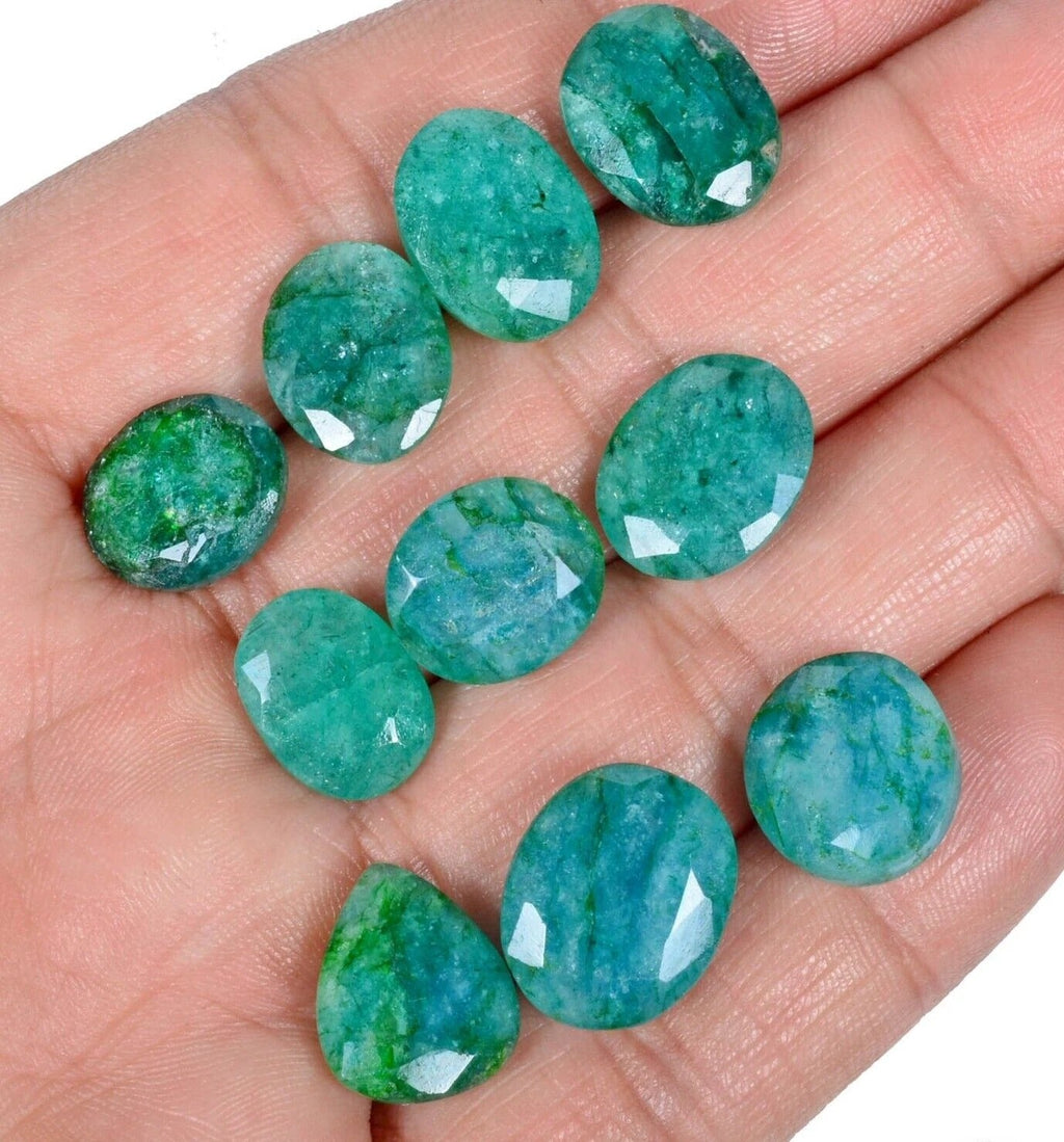 Certified 85.25 Ct/10 Pc Natural Blue Green Emerald Mix Cut Gems For Jewelry