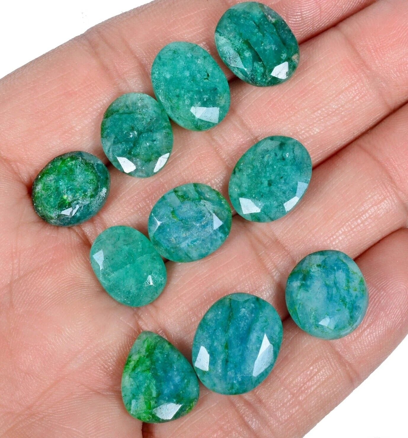 Certified 85.25 Ct/10 Pc Natural Blue Green Emerald Mix Cut Gems For Jewelry