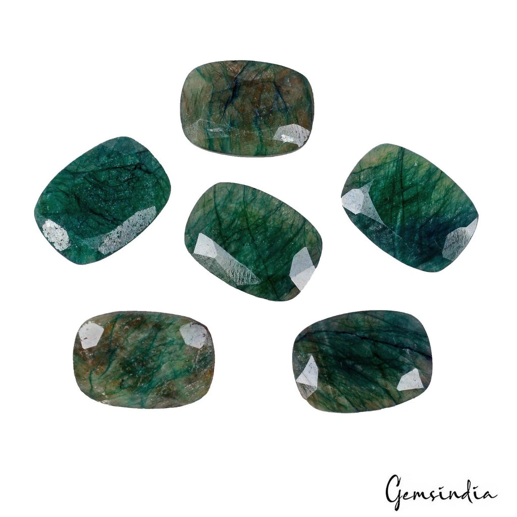 78.30 Ct Natural Green Brazilian Emerald Cushion Cut Certified Gemstone Lot 6 Pc