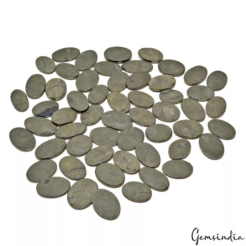 Pyrite Lot, Cabochon, Untreated, Gold — 56 Pieces, 24mm to 32mm, 2000 Ct