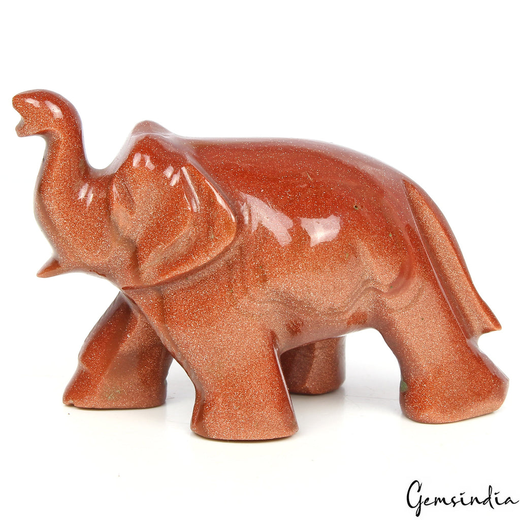 320 Ct Handmade Natural Brown Sunstone Baby Elephant Statue Sculpture ~1.6" tall