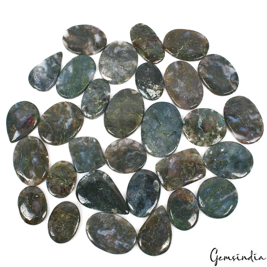 3500 Ct/30 Pcs Natural Untreated White Green Moss Agate Mix Cab Wholesale Gems
