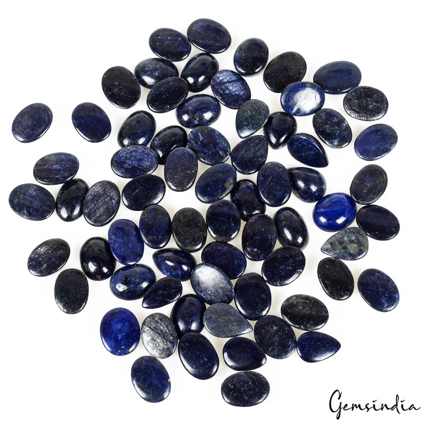 Blue Sapphire Lot, Cabochon, Oval & Pear Cabochon — 68 Pieces, 9mm, 250 Ct, Madagascar