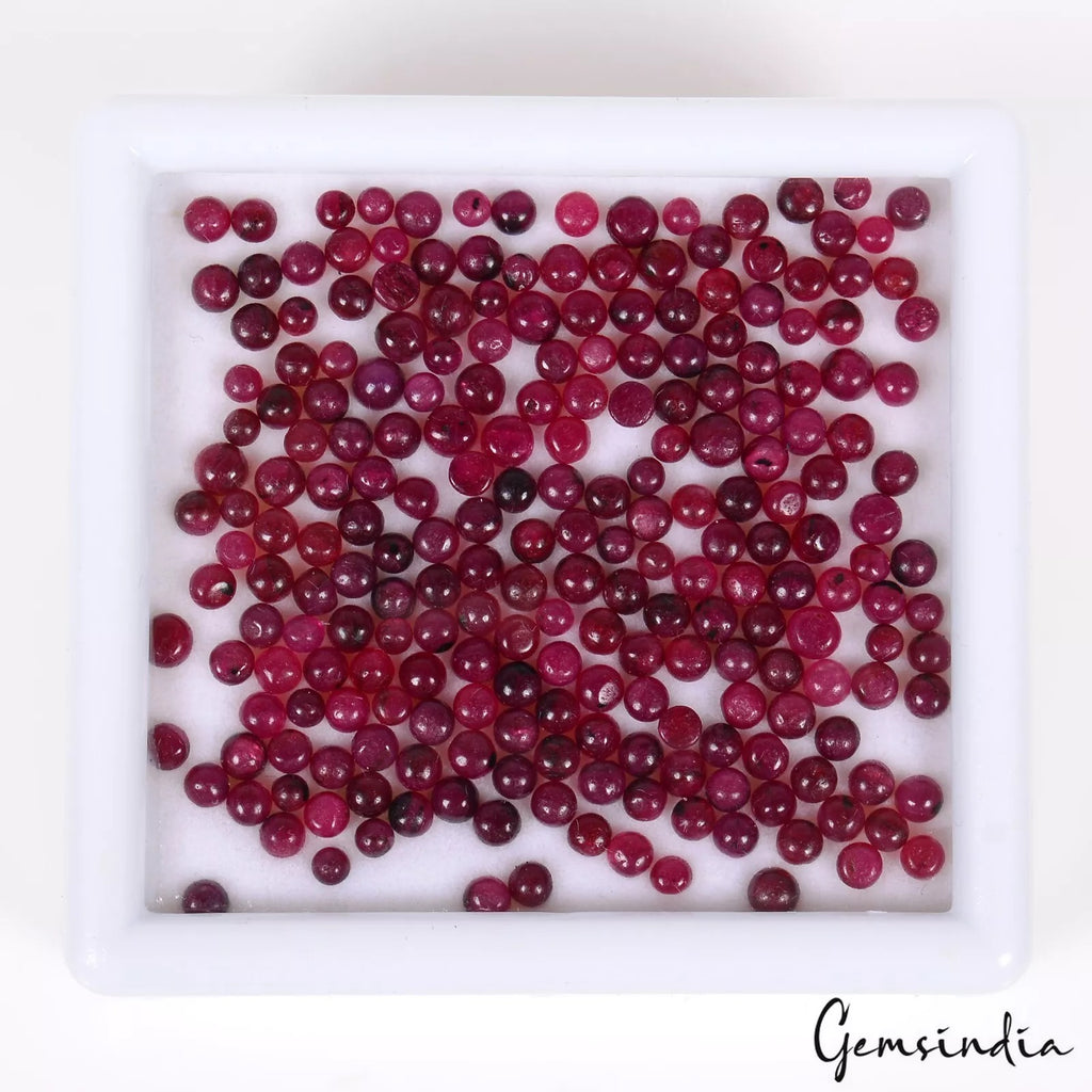 Ruby Lot, Cabochon, Round Cabochon, Dark Red — 225 Pieces, 2mm to 3mm, 39.40 Ct, Madagascar