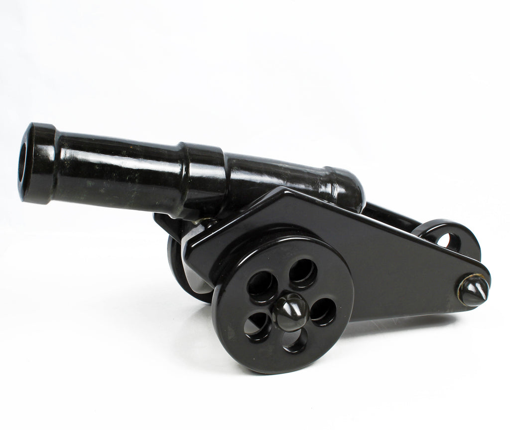 gemsindia Hand Carved Black Agate Carved Cannon with wheel play all stone joints