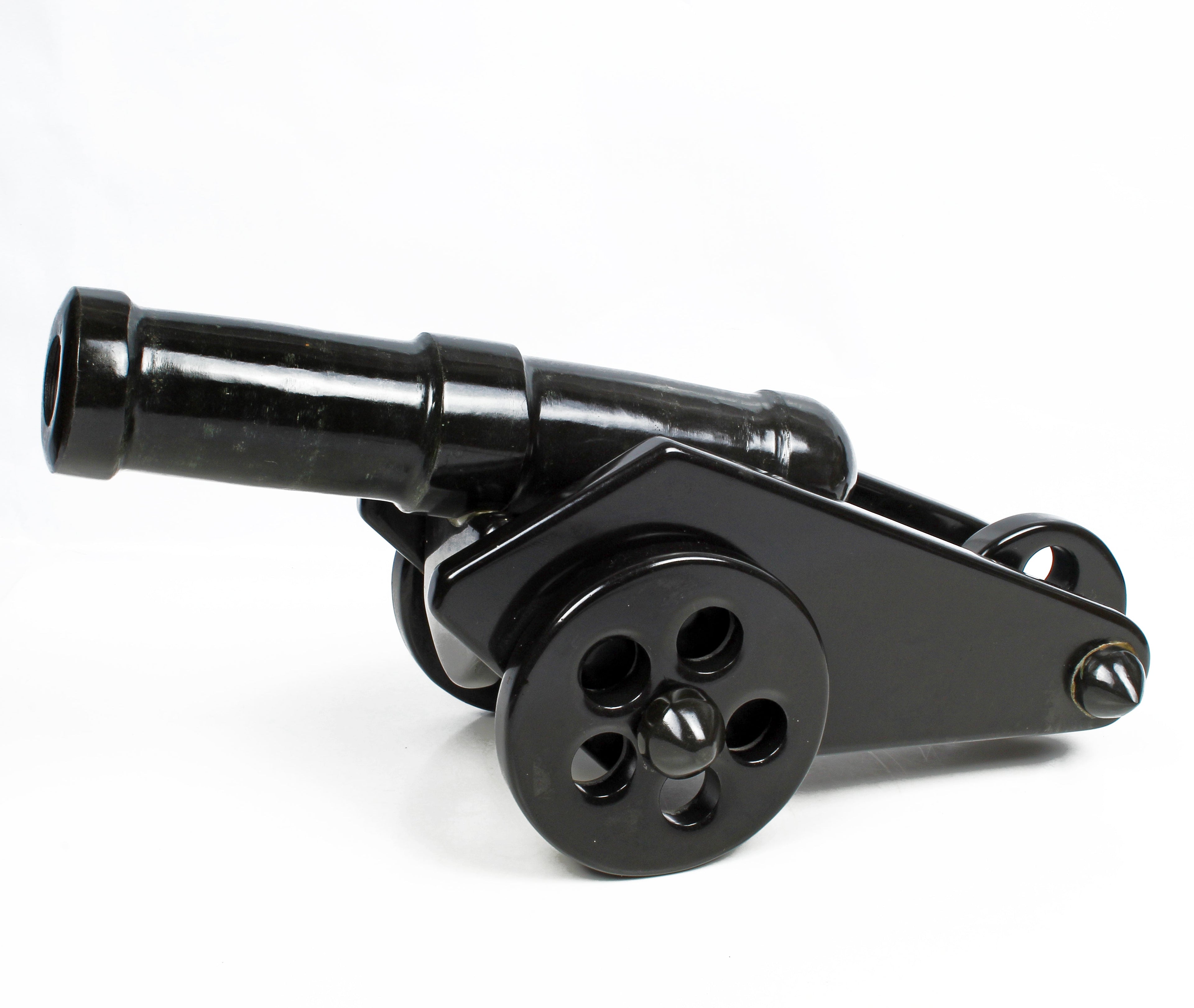 gemsindia Hand Carved Black Agate Carved Cannon with wheel play all stone joints