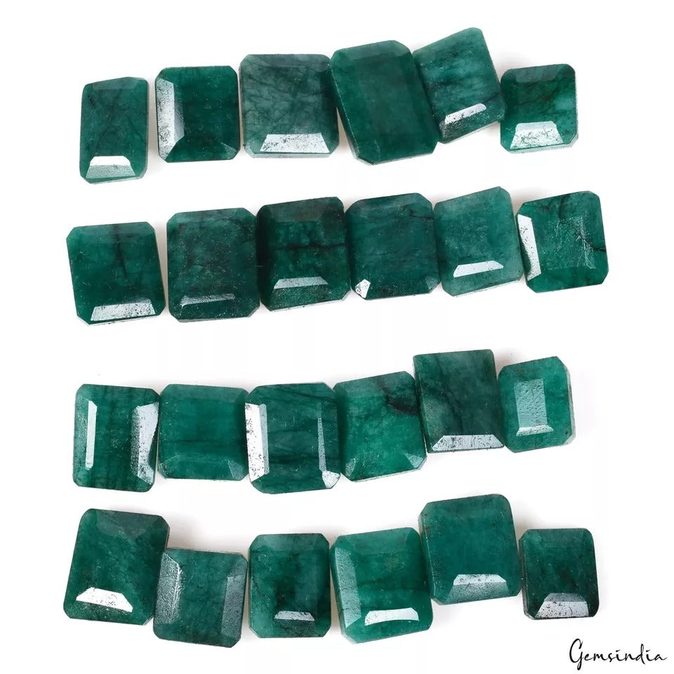 192.10 Ct/24 Pcs Natural Brazilian Green Emerald Octagon Cut Loose Gemstones Lot