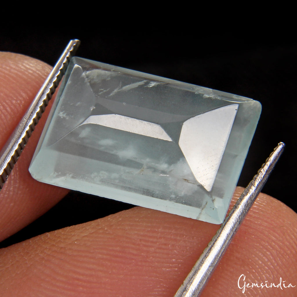 Certified 9.70Ct AAA Natural Rainbow Shine Blue Aquamarine Loose Emerald Cut Gem