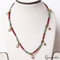 179.50Ct Natural Red Ruby Green Emerald Freshwater Pearl Gem Beaded Necklace 20"