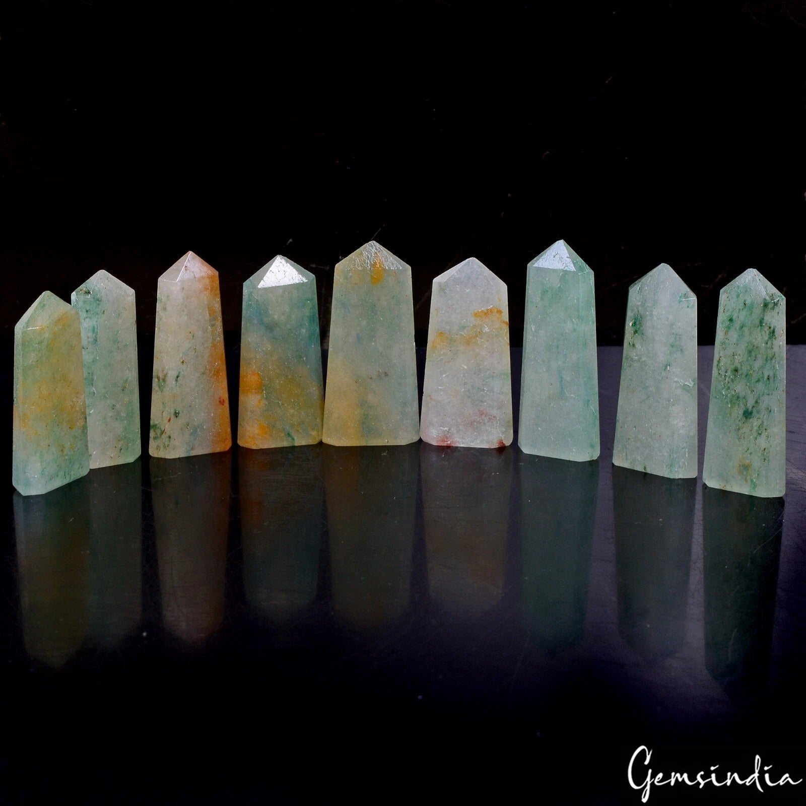Natural Green Aventurine Crystal Healing Pencil Tower Wand Point Gems 238.40 Cts