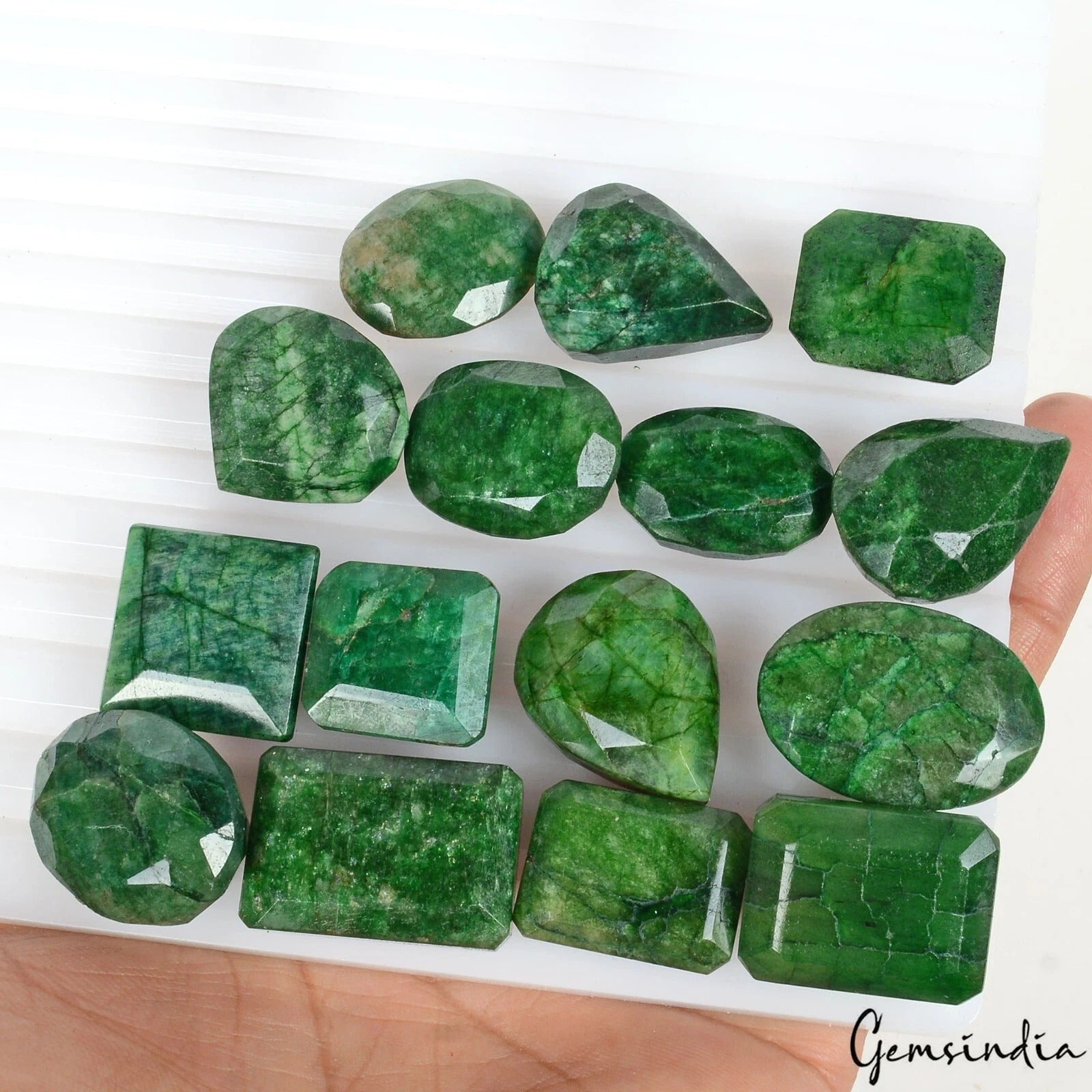 580 Cts Natural Green Emerald Mix Cut Loose Faceted 18-28mm Gemstones Lot~15 Pcs