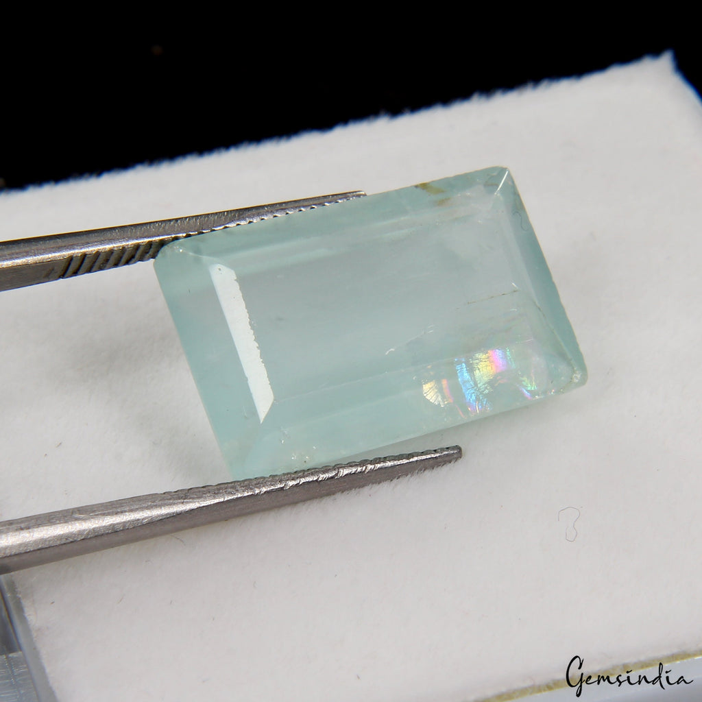 Certified 9.70Ct AAA Natural Rainbow Shine Blue Aquamarine Loose Emerald Cut Gem