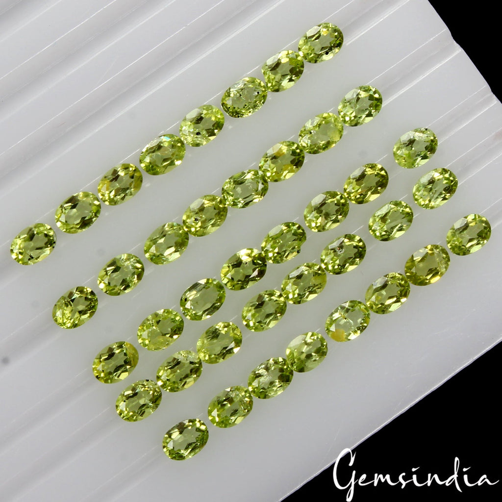 40 Pcs Natural Green Peridot 4x3mm Untreated/Unheated Oval Cut Loose Gemstones