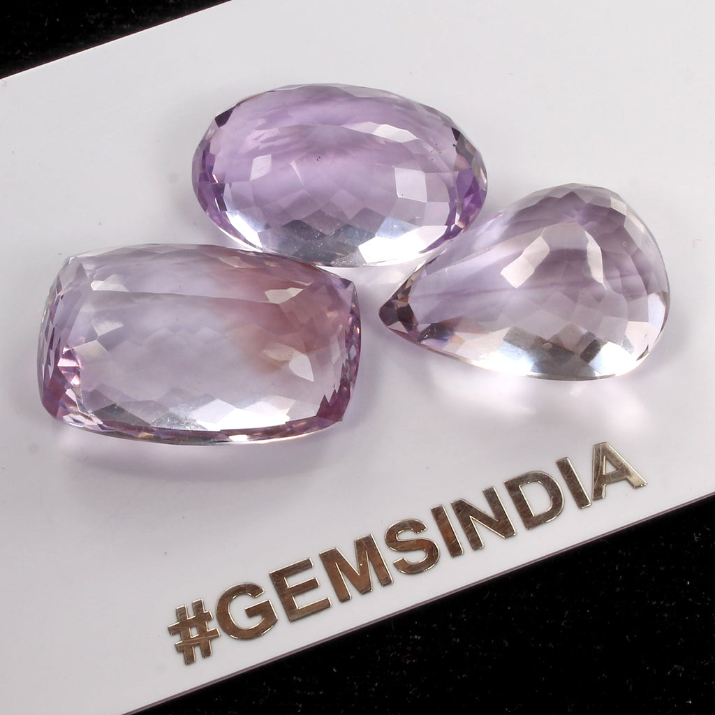 68.65 Ct Natural Purple Amethyst Loose Mix cut Unheated Gemstones, Brazil/ 3 Pcs