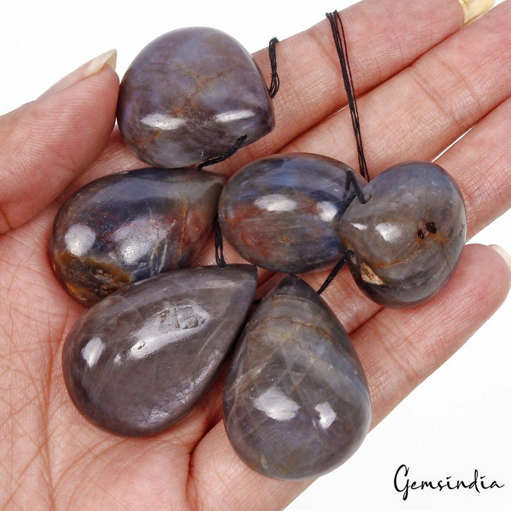 Certified 430 Ct/6 Pcs Natural Untreated Brown Sapphire Pear Cab Drill Briolette