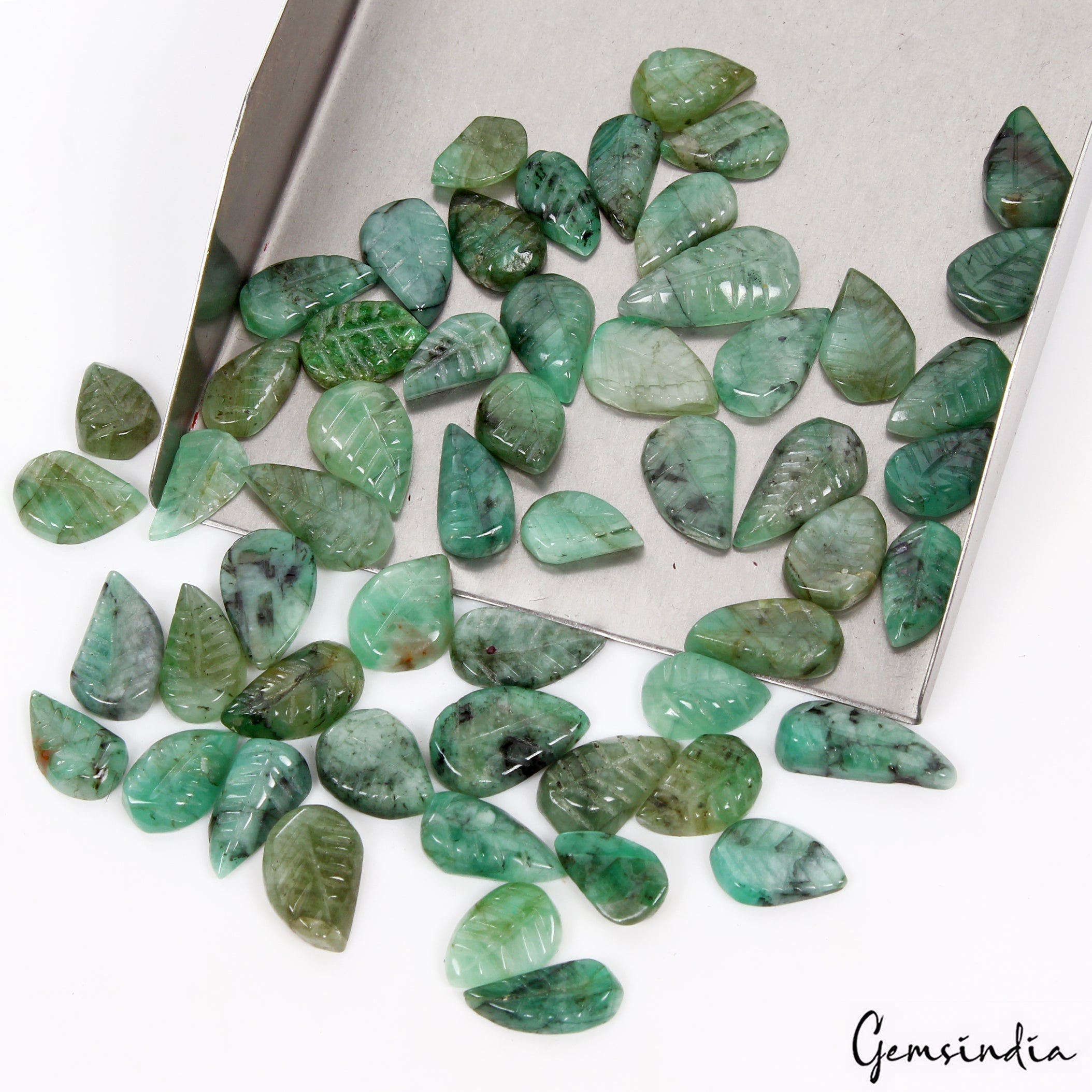 125.30 Ct Natural Brazilian Green Emerald Pear Leaf Carved Untreated Loose Gems